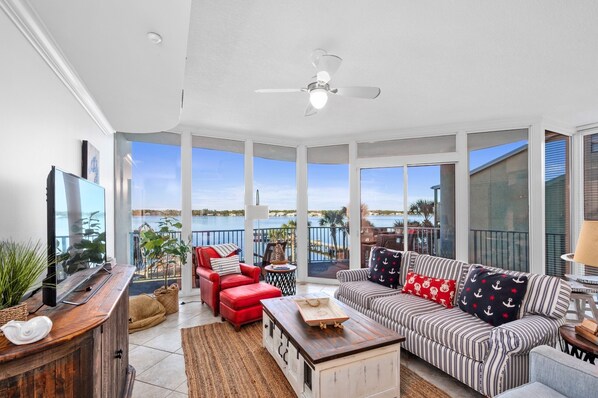 Floor to ceiling windows with a GREAT view of the Lagoon.