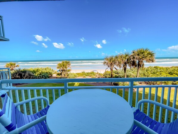 Direct oceanfront views await at Shorehom by the Sea 23, located on the peaceful no-drive section of New Smyrna Beach