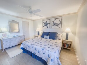 Calming master bedroom with king bed