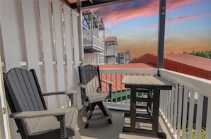 Enjoy the fresh air from the new deck with seating for two people!