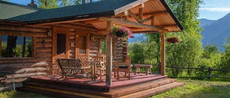 afternoon sun hitting the porch of Moose cabin