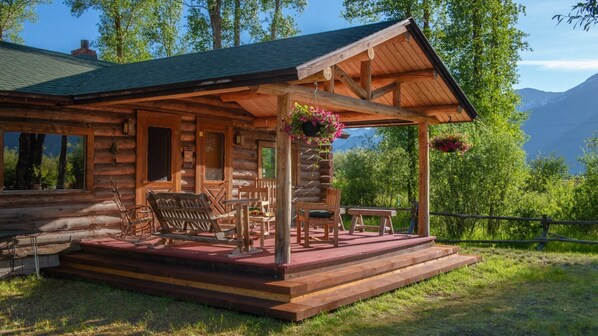 afternoon sun hitting the porch of Moose cabin