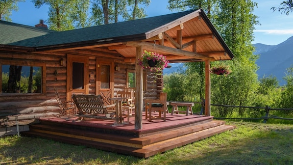 afternoon sun hitting the porch of Moose cabin