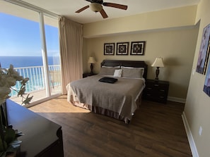 Master bedroom with 30’ long balcony