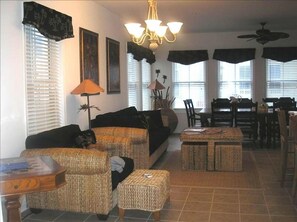 Morning Room(Includes view of kitchen table that seats 12,ottoman has 4 stools).