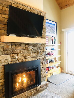 Come in from the cold, and warm up next to the cozy fireplace. 