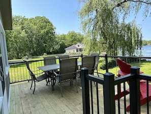 View of the table and chairs on the deck.