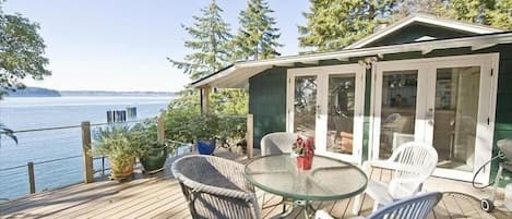 Private, sunny deck w/ great water views year around & various outdoor "rooms."