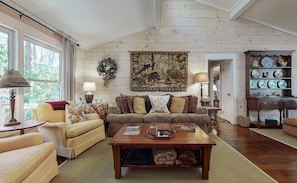 Oversized sofa can double as bed in a pinch!