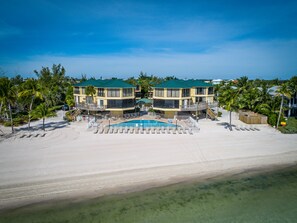 Arial view of Beachfront with our new metal roofs
