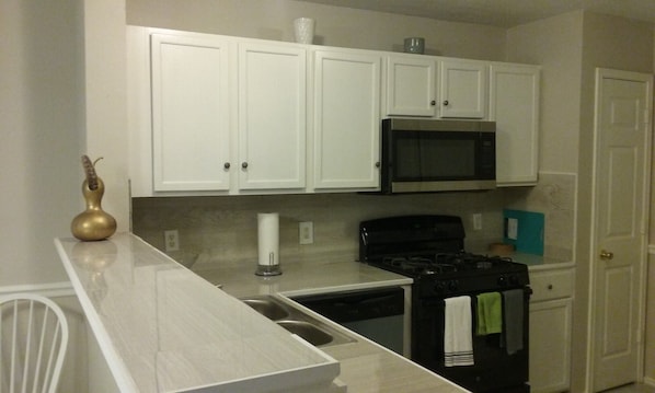 Kitchen with all appliances - Dishwasher, Stove, Microwave