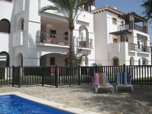 View of apartment from poolside