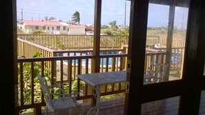 A view of the swimming pool from the living room