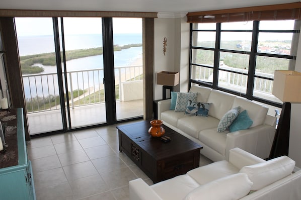 Living Room with views of Tiger Tail Beach