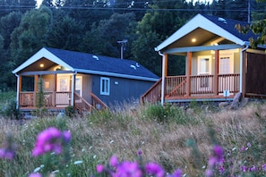 Creekside Cabin on the left and Redbluff Cabin on the right. 