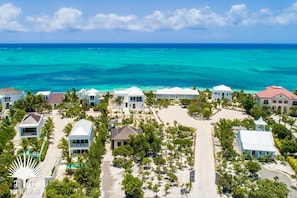 Aerial view of Grace Bay Beach, Coconut Road, and Villa Sandpebble