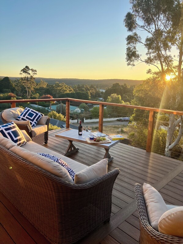 A glass of red to appreciate the Sunset over the Wombat State Forest