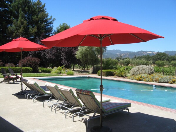 By the pool with garden, vineyard and mountain views.