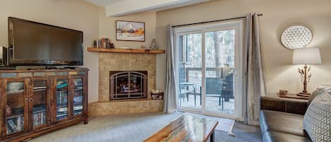 Lovely living room with gas fireplace