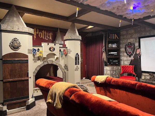 Harry Potter Media Room with Roku, 3D & 2D movies, XBOX & Playstation 4, Oculus.