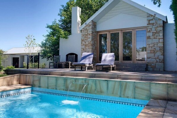 Swim in the 12.5m tiled pool, soak in the swedish hot tub or lounge in the pool house