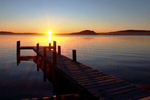 Breathtaking sunrise across the lake