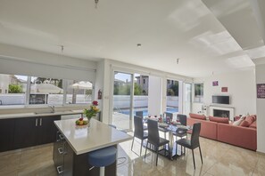 Open-plan ground floor living room, kitchen and dining area