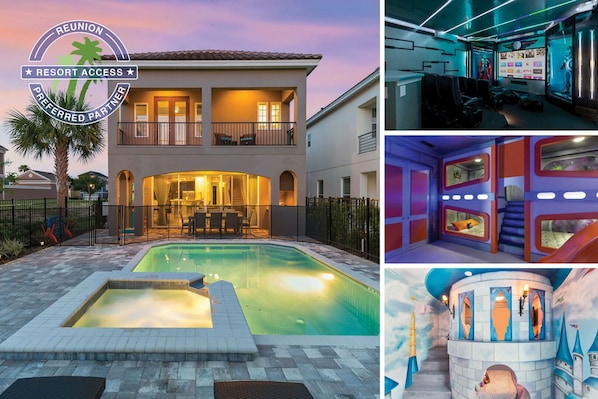 Vacation at the Fun House at Reunion, a 5 bedroom 5 and a half bathroom with a movie room, custom build kids bedrooms, game room, and a West facing private pool | PHOTOS TAKEN: January 2019