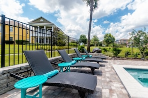 4 sun loungers to lay back and enjoy the pool area throughout the day