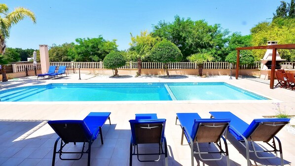 Swimming pool area of the villa includes 2 pools, and has a childrens' pool.