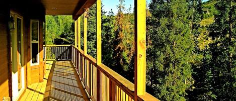 Covered Deck with mountain views and natural gas grill.
