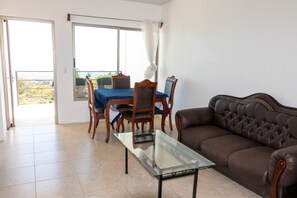 Looking toward the living area and balcony.