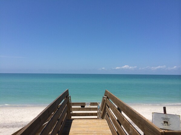 Boardwalk to a Gulf of Mexico Private Beach with miles and miles of soft sand