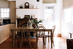 There is an open-plan dining area that seats six guests 