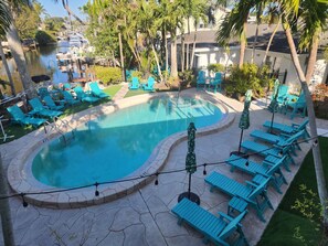 Overlooking the pool and docks