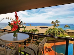 Lanai overlooks the ocean and pool