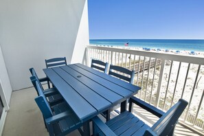 Balcony polywood dining table for 6 and 4 adirondack chairs