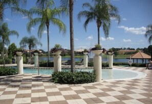 Zero entry pool at the clubhouse with amazing view of the lake.