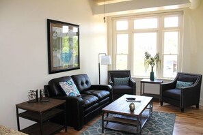 Open living room over looking old town