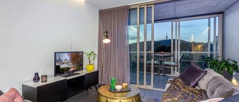 Lounge room overlooking the iconic Telstra Tower and Black Mountain