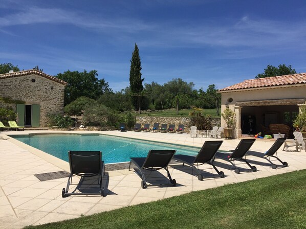 Pool views on a sunny day at Mas des Gardies