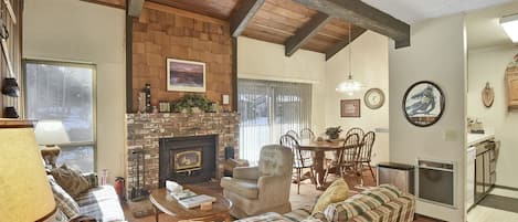 Living Room with Wood Burning Fireplace