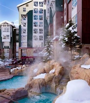 View of heated pools during day