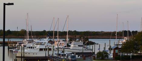 Boats moored at Southport’s Morningstar Marina. View from our balcony.