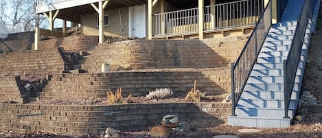 View of house from lakefront. New deck and steps.