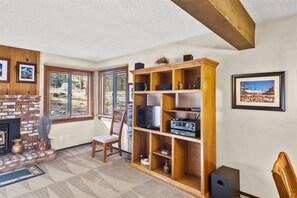 Living room, bright windows, TV