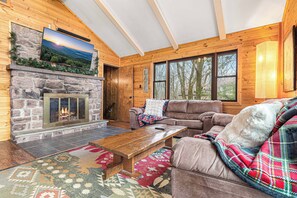 Real Wood burning fireplace
Smart TV
Vaulted ceiling
Big Windows
Pullout Bed