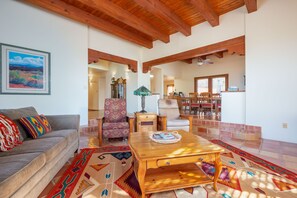 Sunken living room with only two steps.