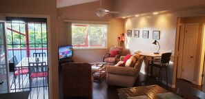 Open plan living with a dedicated work desk space if you're working remotely.