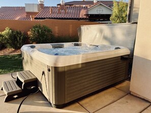 Private hot tub on patio